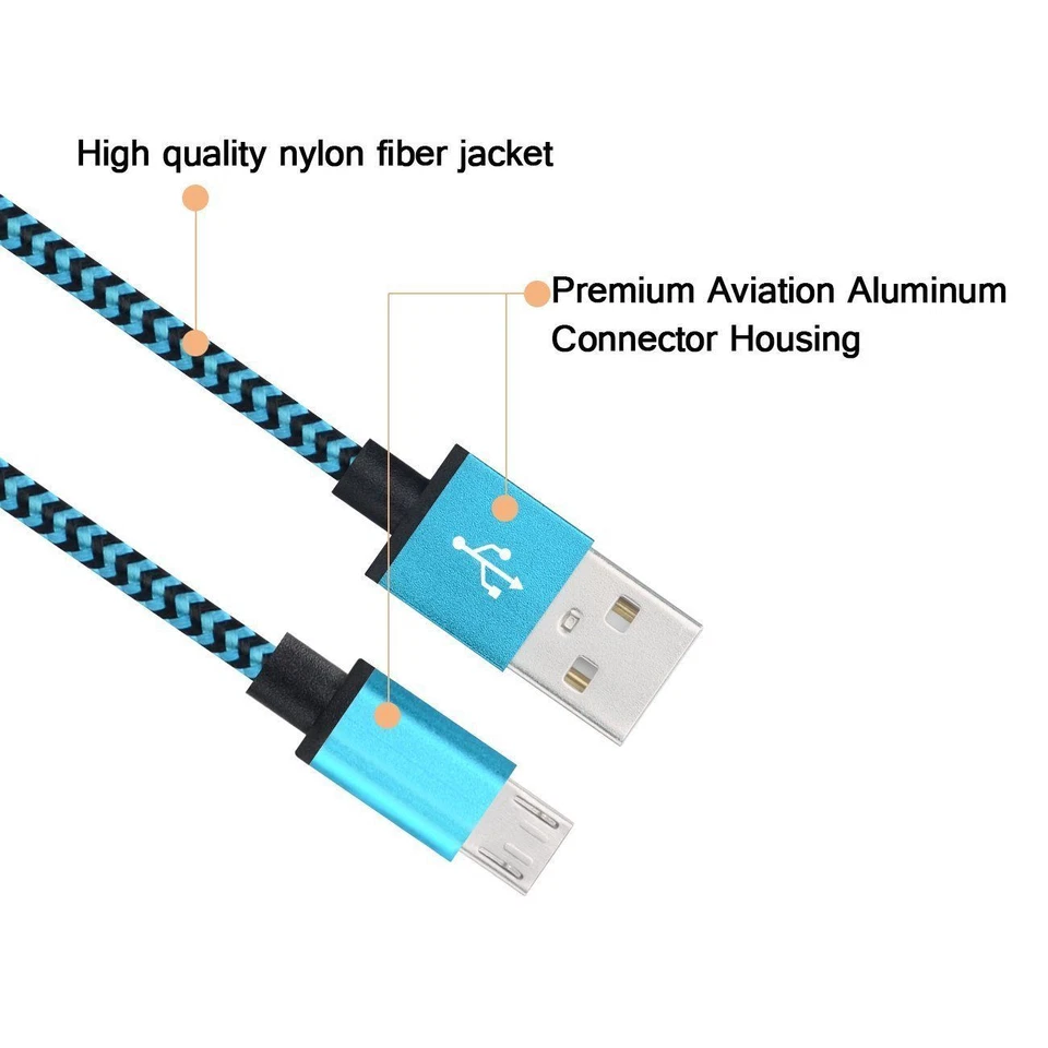 1M/2M Micro USB Thin Braid Rope Sync Data Cable for Samsung LG HTC Huawei Xiaomi - Image 3 of 4