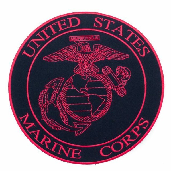 United States Marine Corps Red on Black Iron on Center Patch for Biker