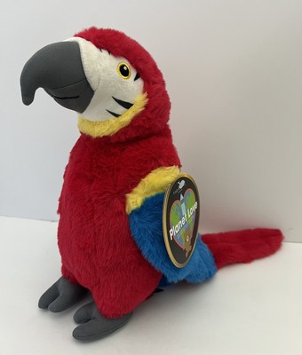 FAO Schwarz 11'' Realistic Parrot Planet Love Stuffed Animal Bird Recycled NWT