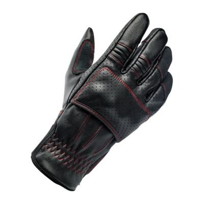  Biltwell Borrego Motorcycle Gloves, Leather, Black-Red, Size XL CE Tested!