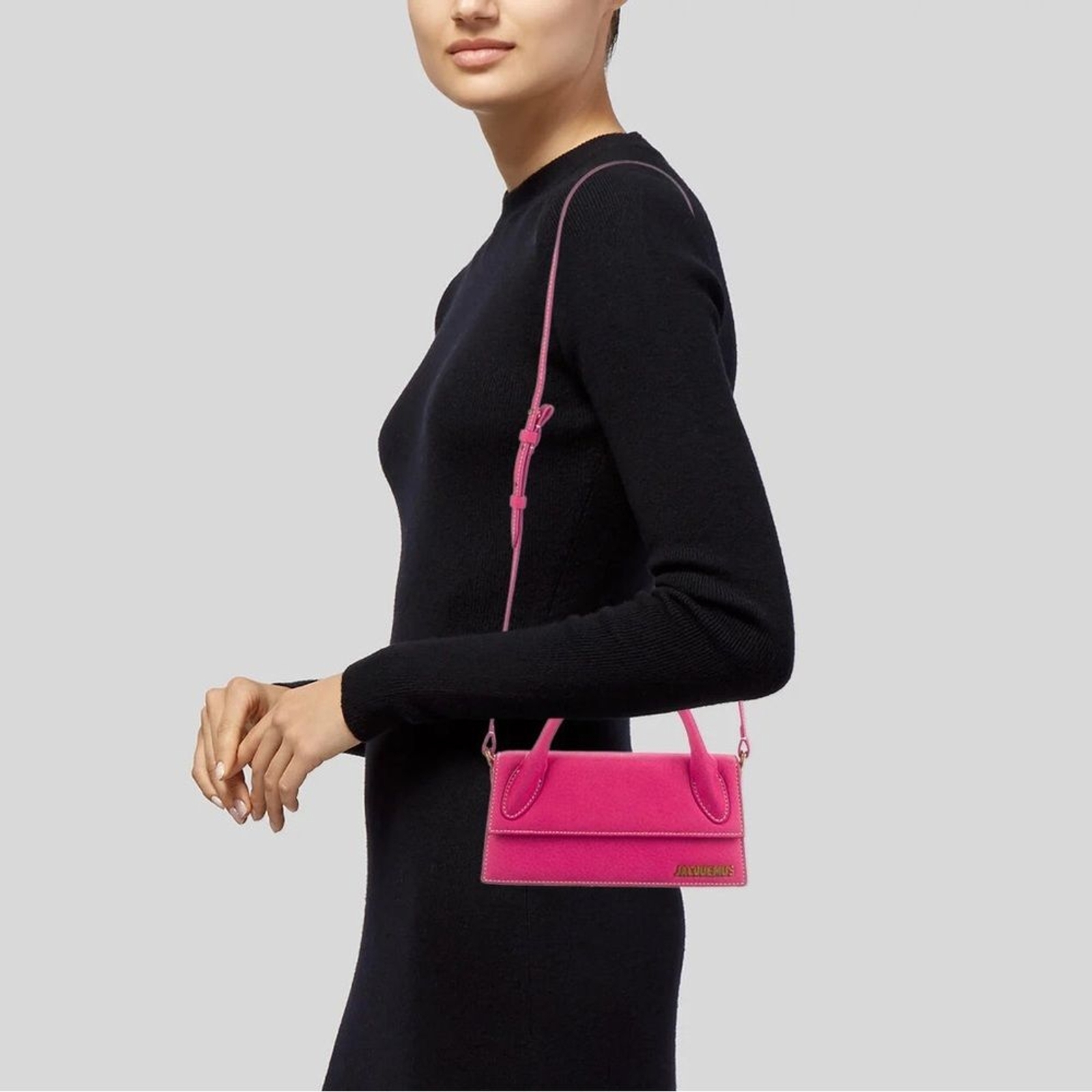 Amber Scholl Jacquemus Le Chiquito Long Nubuck Cross Body Purse Handbag in Pink