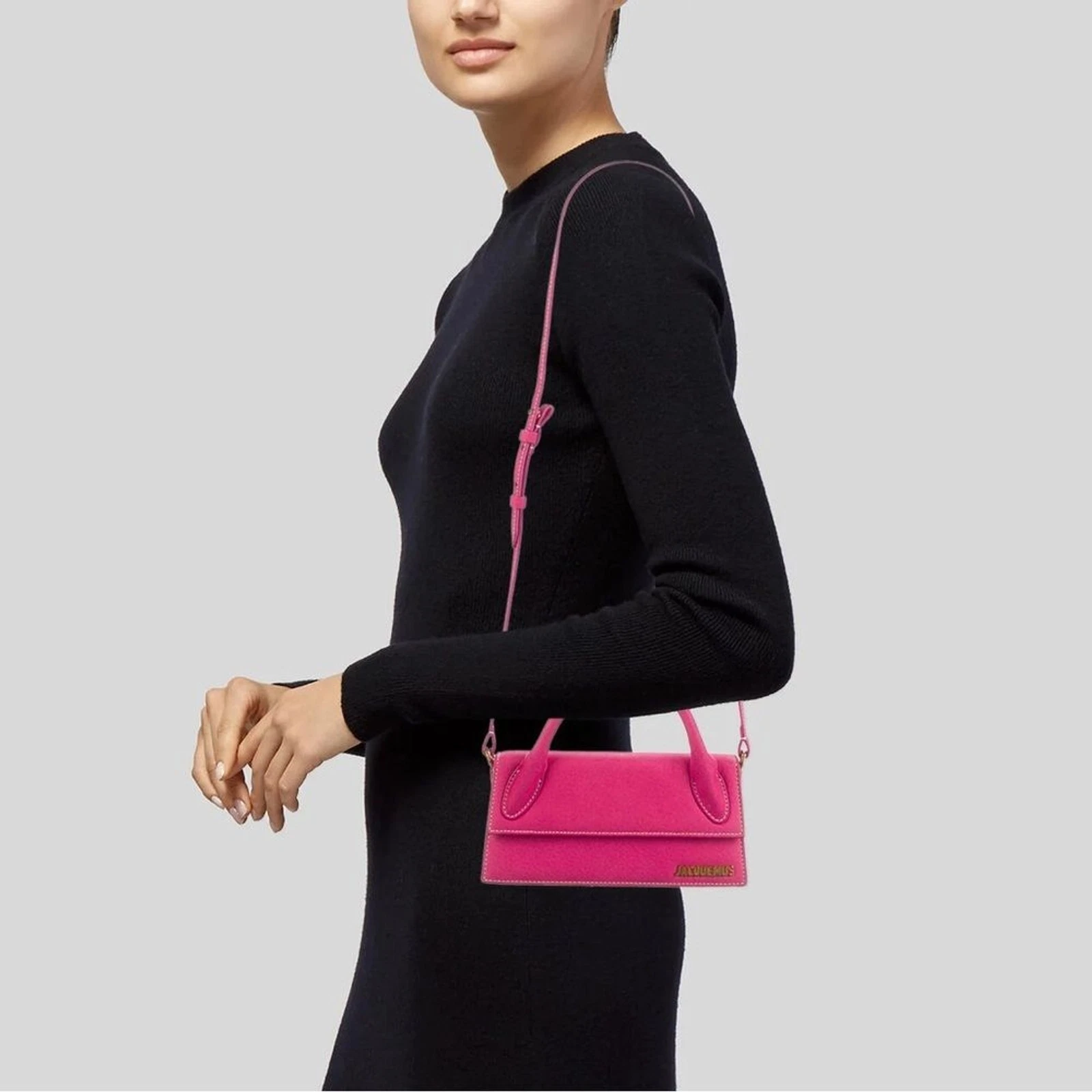 Jacquemus — Amber Scholl Jacquemus Le Chiquito Long Nubuck Cross Body Purse Handbag in Pink