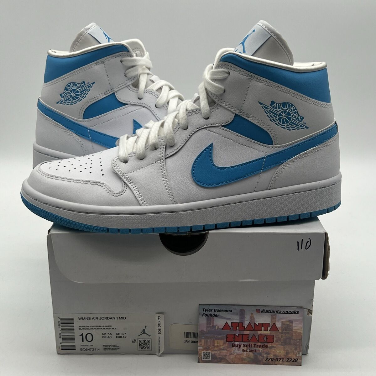 Size 10 - Air Jordan 1 Mid UNC W White Blue Leather (BQ6472 Size 10 - Air Jordan 1 Mid UNC W White Blue Leather (BQ6472