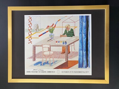 David Hockney | Vintage 1987 Signed Exposition Poster Print  Mounted and Framed