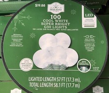 NEW HOLIDAY TIME 100 Cool White LED Super Bright G30 Lights Green Wire 58.1'