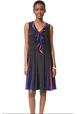 NWOT Marc Jacobs Pleated Tie Neck Shift Dress -Blue Multi M (Orig. $675)