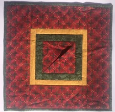 Handmade Fabric Holiday Table Center Piece Red & Green 15" Square