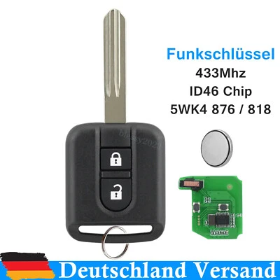 Funk Schlüssel 433MHz ID46 Chip 433 MHz für Nissan Micra K12 2002-2010 5WK4876