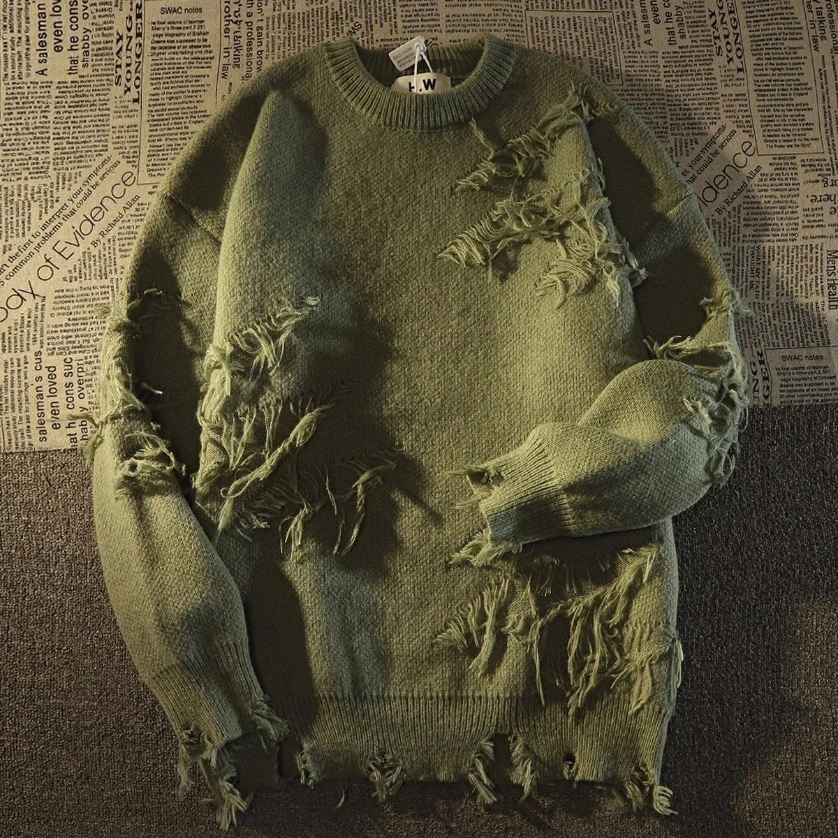 Street Wear Mens Broken Tassel Sweater Loose Ripped Knit Street Wear Mens Broken Tassel Sweater Loose Ripped Knit