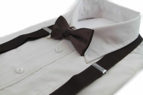 Boys Dark Brown Matching Bow Tie + Suspender Set Chocolate Kids Unisex Dress Up - Picture 1 of 3