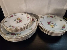 x4 Each Porcelain Liling Rose Pattern Dinner Plates, Salad Plates And Soup Bowls