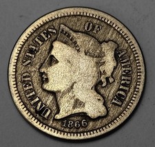 1866 P Philadelphia Mint Nickel Three Cent Piece Old US Coin