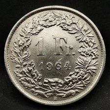 1 FRANC 1964 B BERNE ARGENT 835‰ 5g HELVETIA DEBOUT SUISSE / SWITZERLAND SILVER