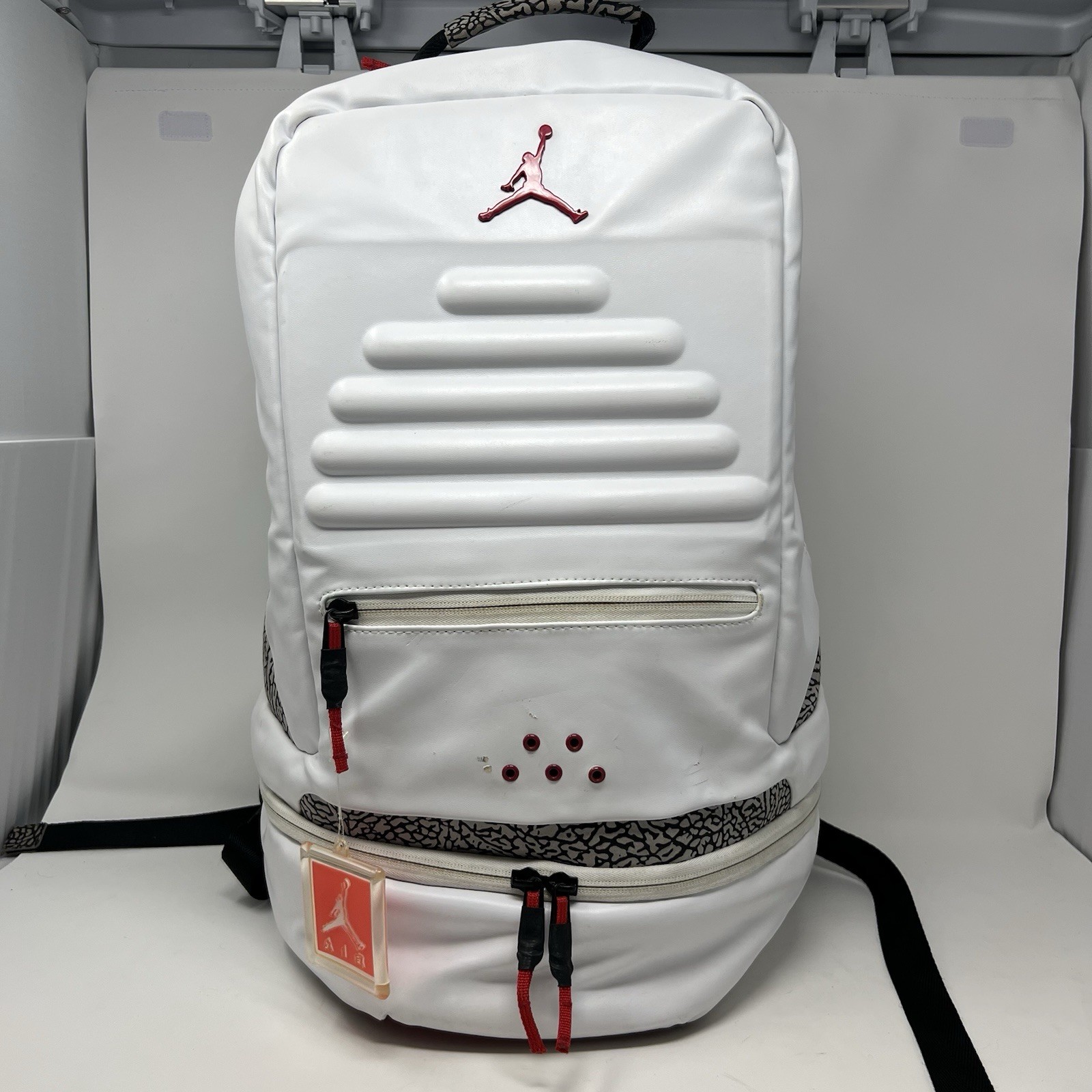 Nike Air Jordan 3 White Cement Grey Red Basketball Backpack Elephant Print 2017-18-image