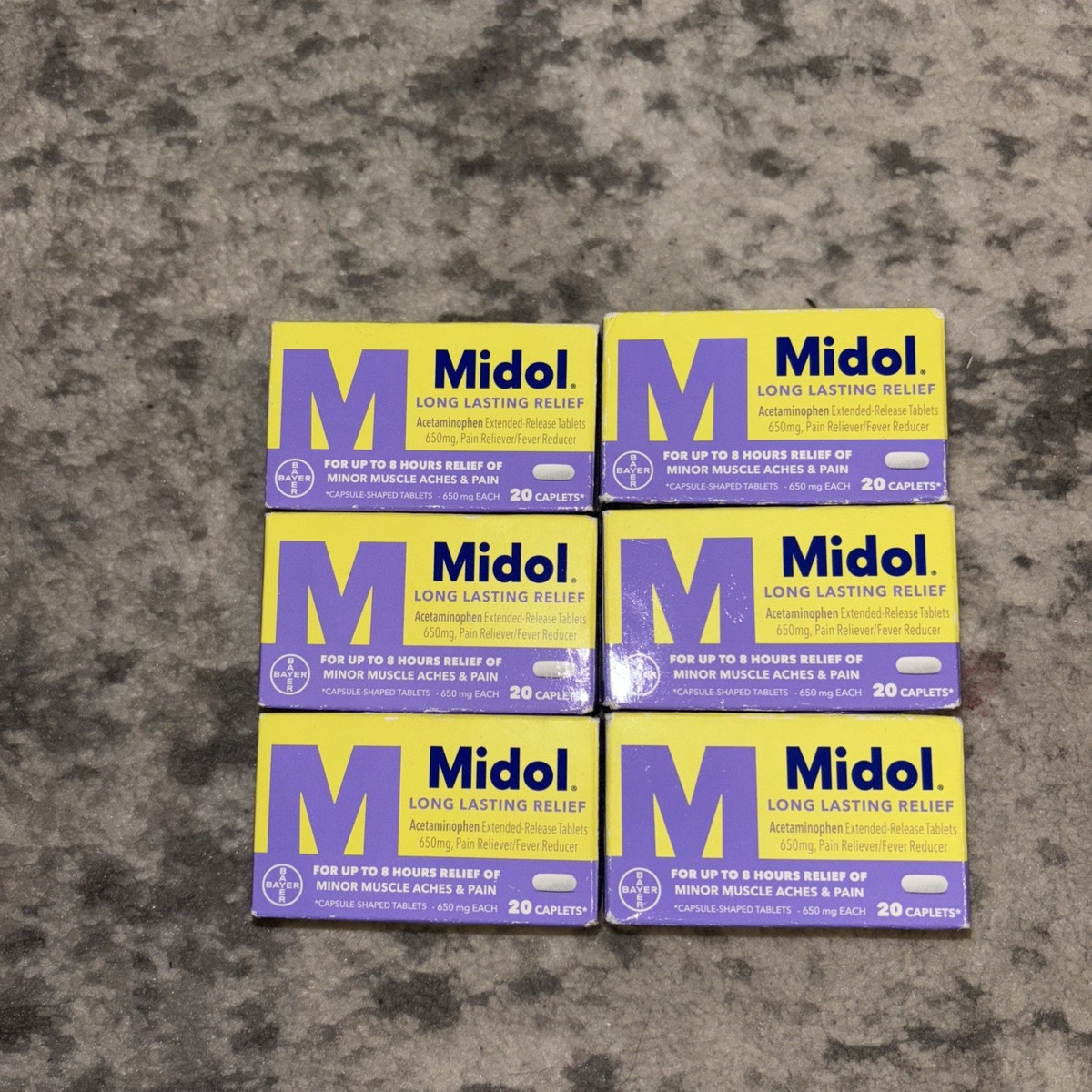Midol Acetaminophen Pain Reliever & Fever Reducer Caplets 20  Exp 6/26 Lot Of  6