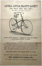 1890 LOVELL ARMS CO SAFETY BICYCLE AD FLYER REX MANUFACTURING FITCHBURG MASS MA