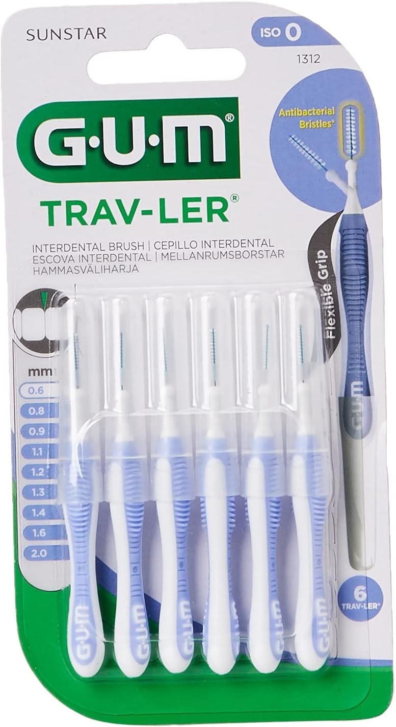 GUM Trav-ler 0.6mm Interdental Brush Light Blue Easy Plaque Removal, Dental Care