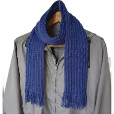 Mens Warmest Wool Scarf Blue, Thick Knit Neck Warmer Scarves, Textured Handknit