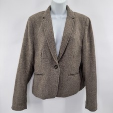 H M LOGG Blazer 12 Brown Tweed Wool Blend Elbow Patch Jacket Academia Siren