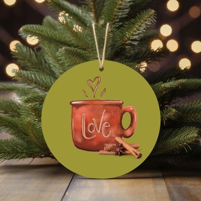 Love Mug Ornament - Cozy Fall or Christmas Ceramic Keepsake with Cinnamon & Star