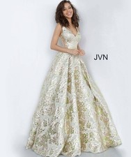 Jovani JVN3809 Green Gold  Pageant Brodade Ball Gown Dress sz 10 NWT SALE!