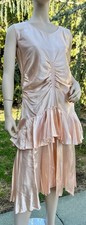 VINTAGE 1920's PEACH SATIN DRESS W/ RUFFLES  SMOCKING