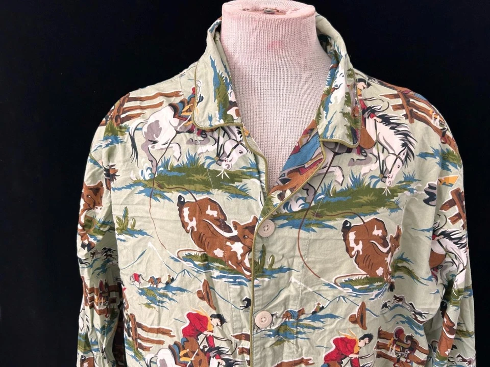 Nick Nora mens pj top size XL cowboy horses cotton long sleeve button up pockets - Image 2 of 4