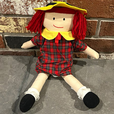 Eden Madeline Rag Doll Plush 14 in Red Yarn Hair Plaid Dress Yellow Hat 1994