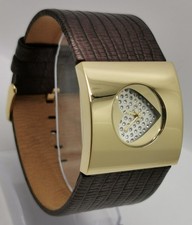 Morgan De Toi M832E Gold Tone Heart Crystal Dial Wide 35mm Quartz Ladies Watch