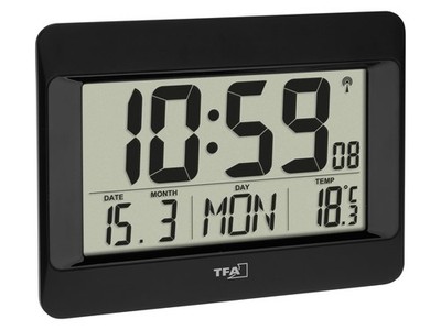 TFA Dostmann Digitale Wanduhr, (L) 215 x (B) 160 x (H) 26 (68) mm, schwarz 