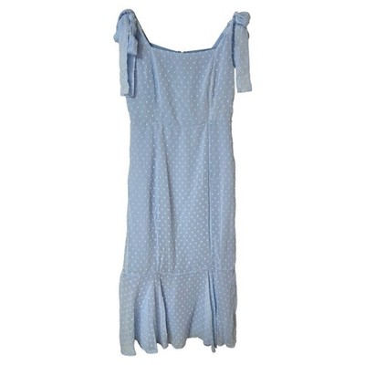 NWT Lulus Bimini Periwinkle Blue Swiss Dot Tie-Strap Midi Dress Size Small