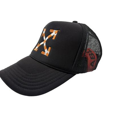 Off-White MCA Chicago Virgil Abloh Trucker Hat Black Orange Logo Otto Cap OSFM