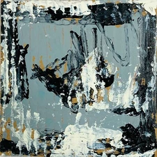 Abstract Painting Original 6x6 Expressive Cardboard Art Black White Gray