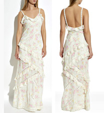 Love Shack Fancy Nocelle Airy Cotton Ruched Maxi Dress in White Peach sz 6  $595