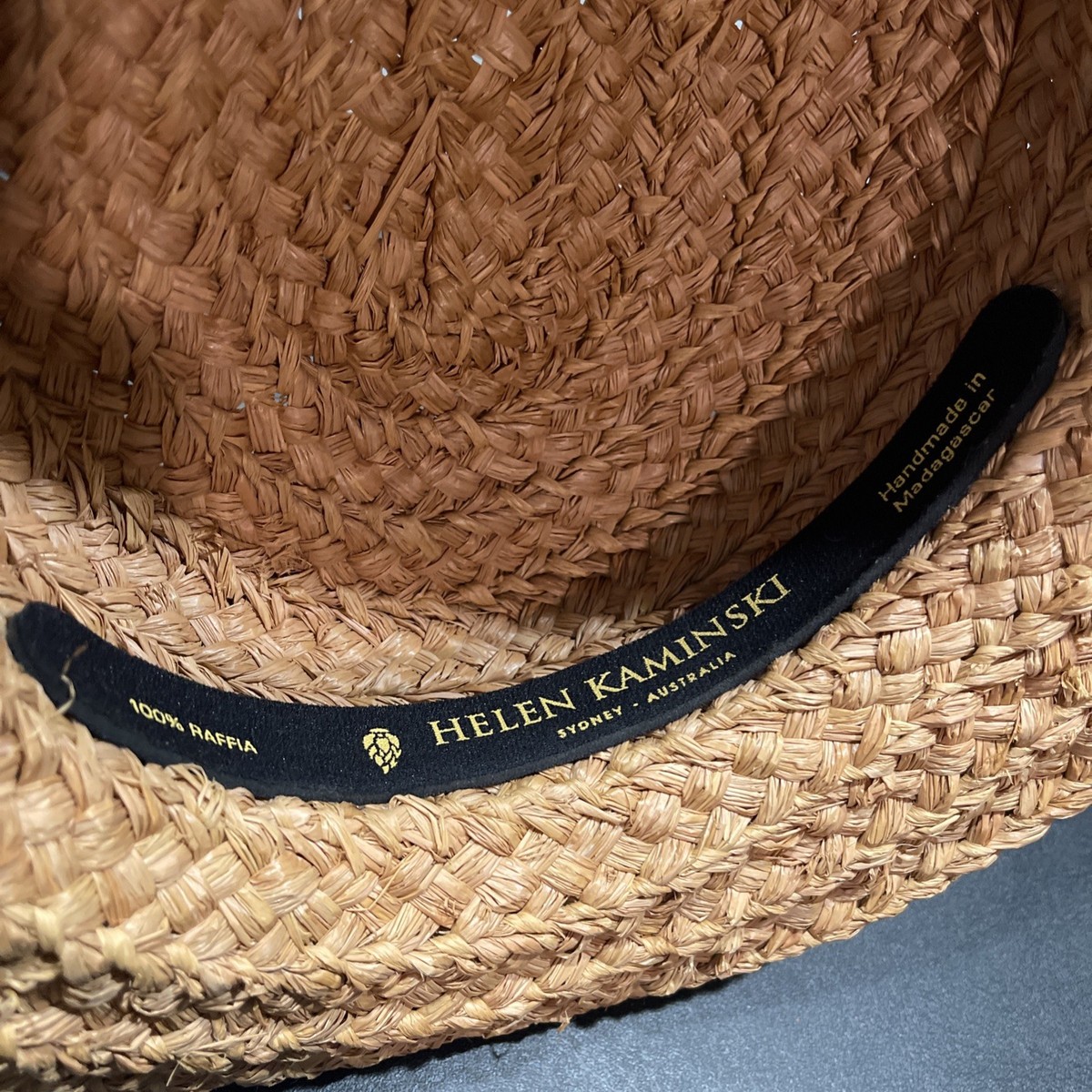 Helen Kaminski Tan and Black Raffia Sun Hat Helen Kaminski Classic 5 Raffia Straw Hat Black Ribbon Bow  main image 2