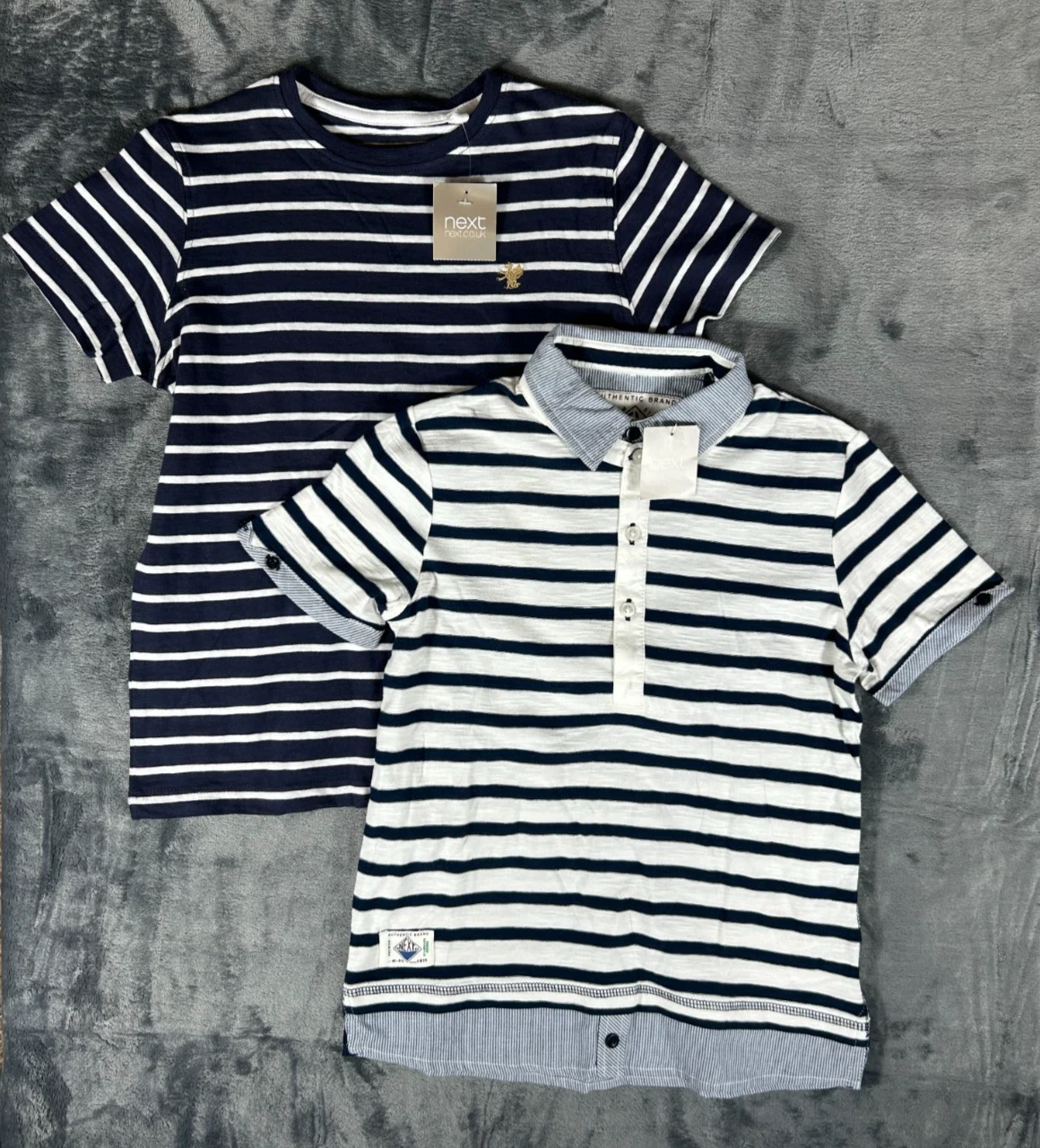 Next UK NWT Boys 7 Years Short Sleeve Shirt Bundle of 2 Navy Blue Stripes