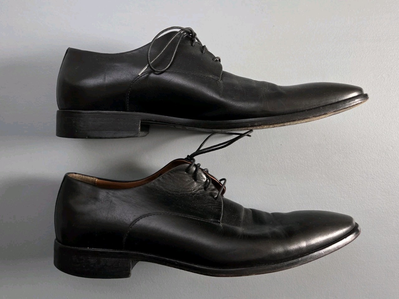 Navyboot Men\'s‎ Black Leather Oxford Derby Dress Shoes EUR 41 US 8 Vintage NAVYBOOT Leather Shoes: Camel Brown Distressed Tie  main image 4