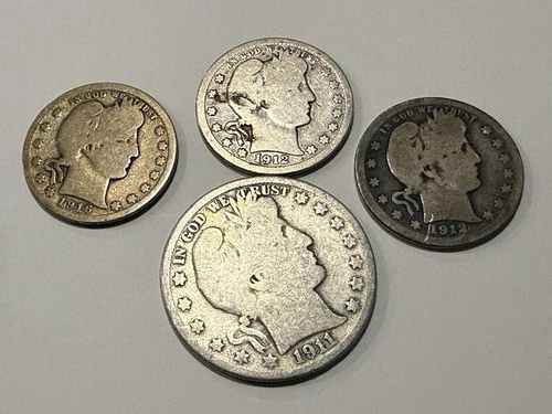 Barber Silver Half (1911S) and Quarter (1912, 1916)  Raw Coin Lot