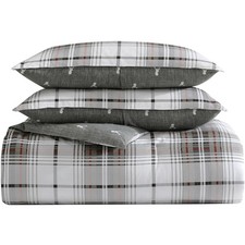 King Comforter Set, Reversible Cotton Bedding with Matching Shams, Plaid Home...