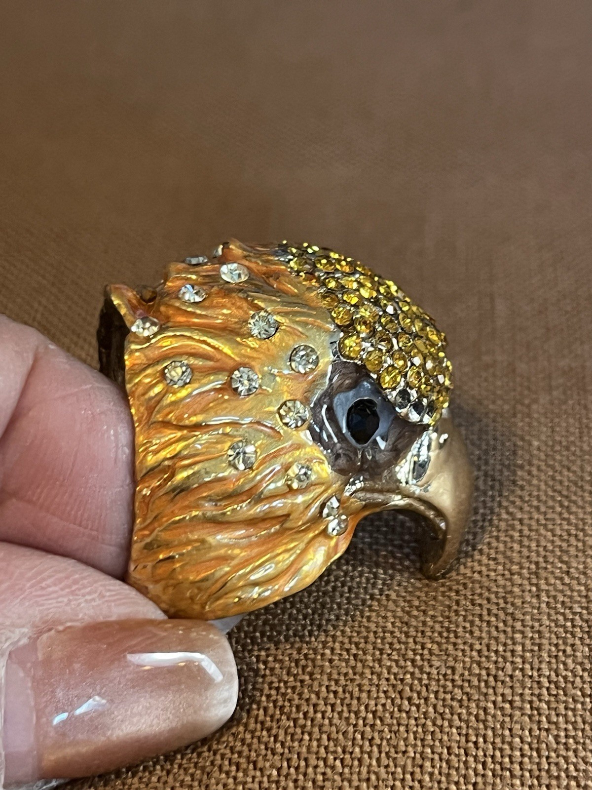 Rhinestone Encrusted Eagle Statement Ring, Sz 8 1… - image 5