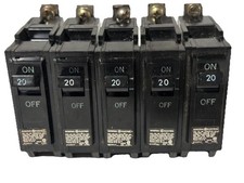 Lot 5 General Electric GE 20 Amp Circuit Breaker / 1 Pole / 120-240V