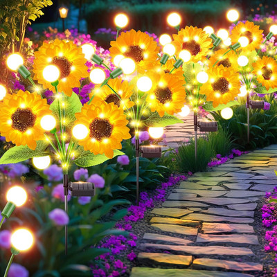 Garden Lights Solar Powered, Upgraded 4 Pack Bigger Solar Sunflowers with Swayin
