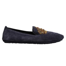 Dolce & Gabbana Blue Suede Crown Crystal Loafers Dress Men's Shoes Authentic