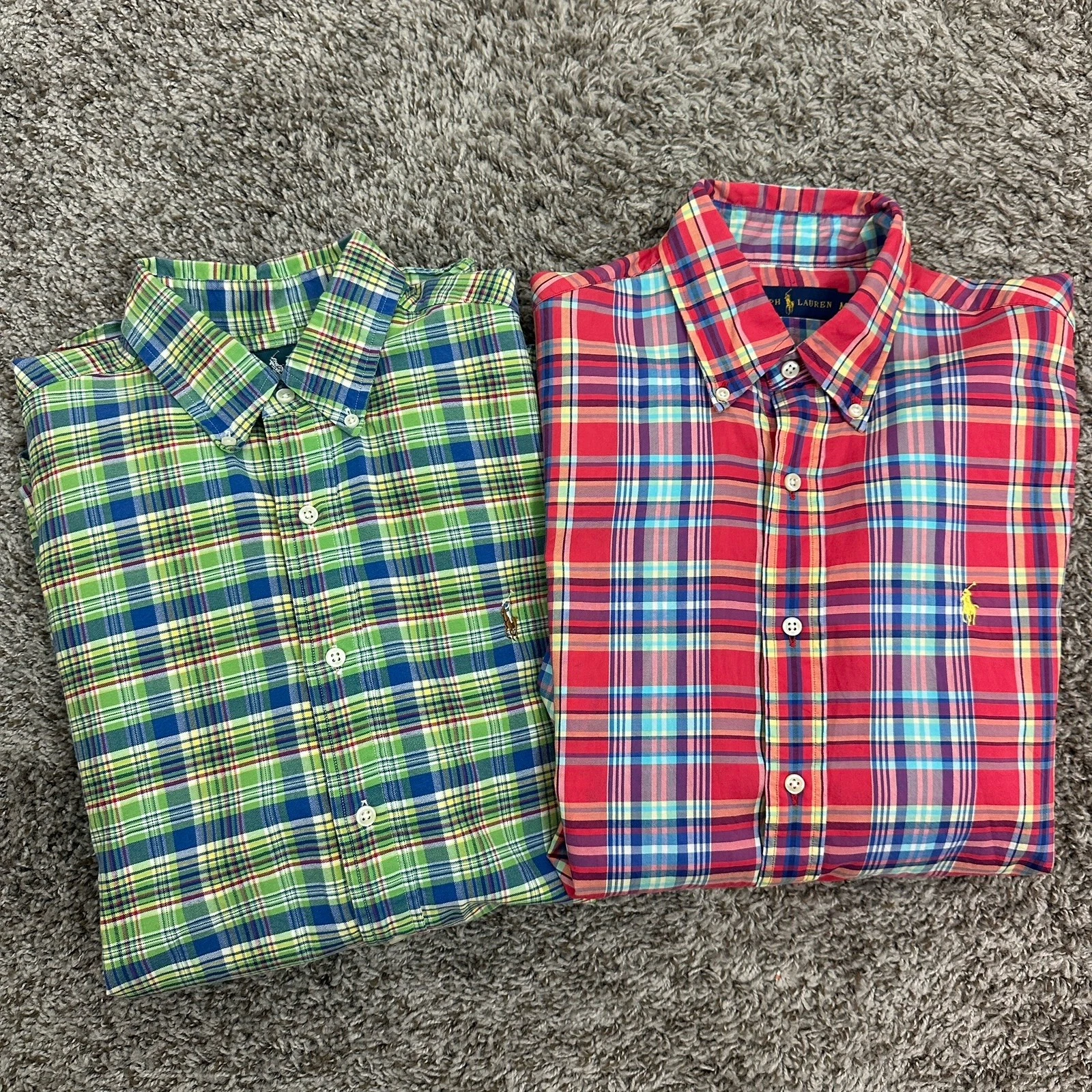 Polo Ralph Lauren Button Down Shirts Men’s Medium Lot of 2 Plaid Madras Preppy