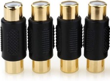 4 Pack Black Female to Female Gold RCA cable cord Coupler Joiner Barrel