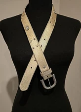 Absolutely Fresh By Prestige Gold Leather Belt Brads Bead Work In Silver USA M/L