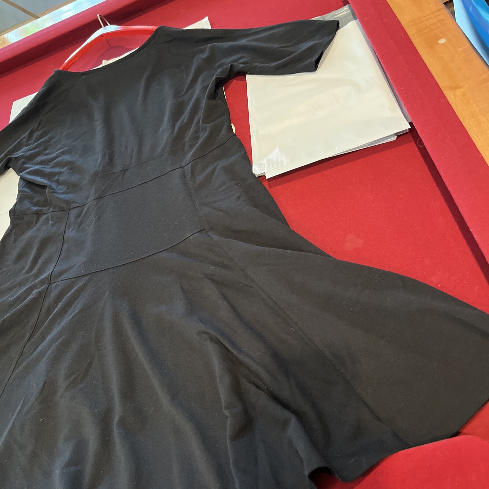 Lands' End 18 Black Dress Size 18 Short Sleeve Calf Length Flared