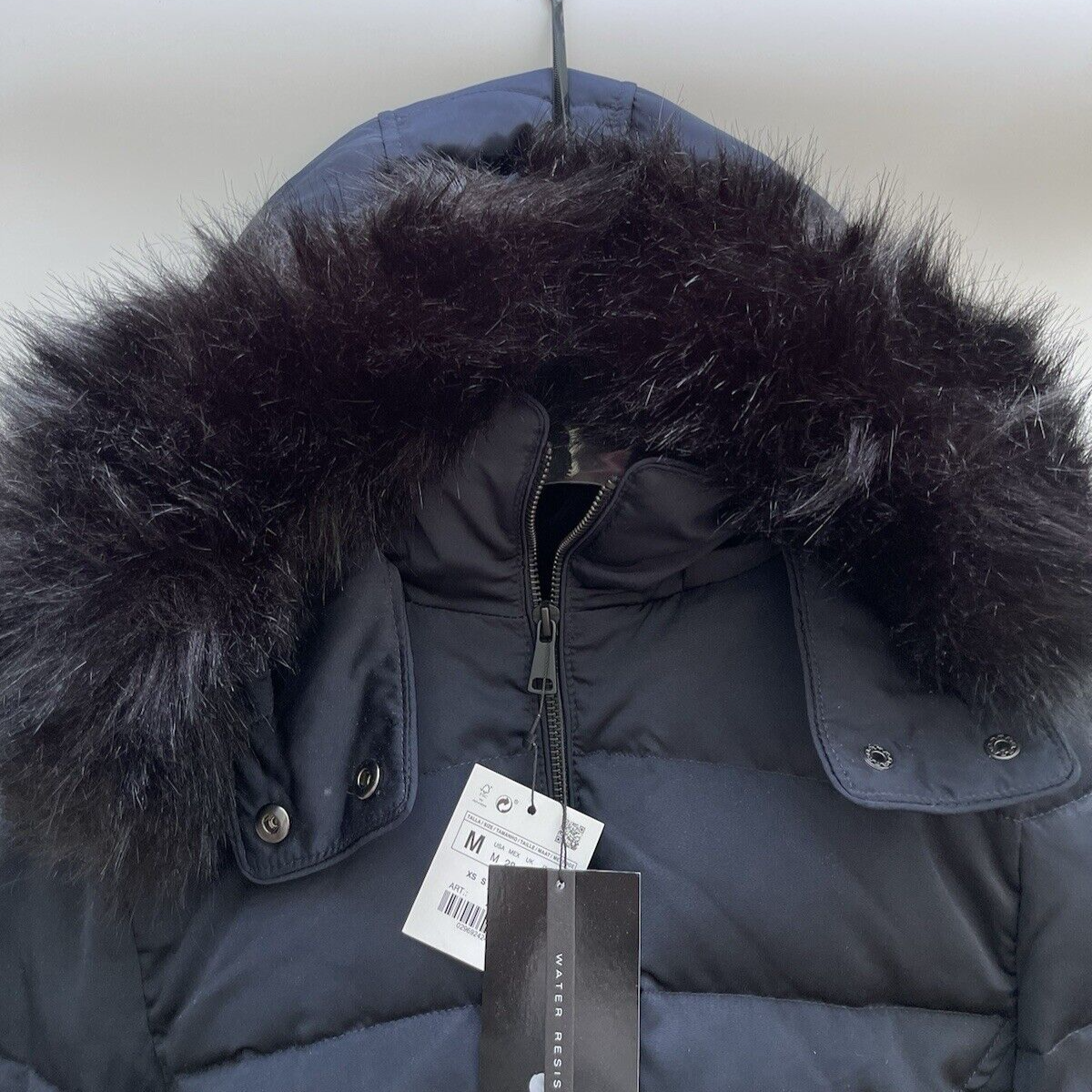 ZARA NAVY BLUE DOWN PUFFER JACKET WITH HOOD SIZE MEDIUM REF 2969