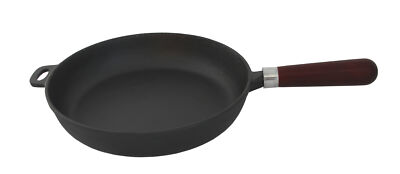 Gusseisen Bratpfanne mit Holz-Griff Ø 24 cm Höhe 5 cm GRILLPFANNE VOREINGEBRANNT