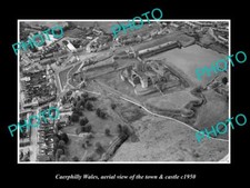 OLD LARGE HISTORIC PHOTO OF CAERPHILLY WALES VIEW OF THE TOWN & CASTLE c1950 1